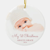 De eerste kerstfoto van Elegant Script Baby: Ceram Keramisch Ornament (Voorkant)