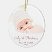 De eerste kerstfoto van Elegant Script Baby: Ceram Keramisch Ornament (Links)