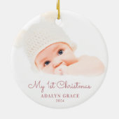 De eerste kerstfoto van Elegant Script Baby: Ceram Keramisch Ornament (Achterkant)