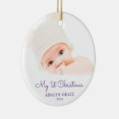 De eerste kerstfoto van Elegant Script Baby: Ceram Keramisch Ornament (Rechts)
