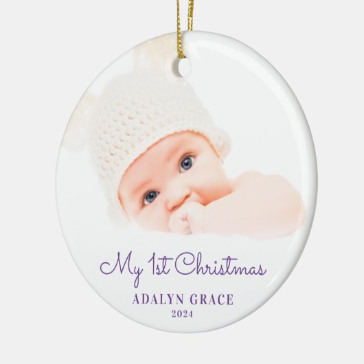 De eerste kerstfoto van Elegant Script Baby: Ceram Keramisch Ornament (Links)