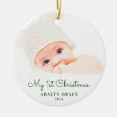 De eerste kerstfoto van Elegant Script Baby: Ceram Keramisch Ornament (Voorkant)