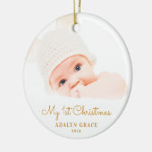 De eerste kerstfoto van Elegant Script Baby Gold Keramisch Ornament (Links)