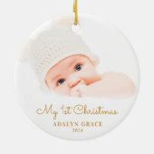 De eerste kerstfoto van Elegant Script Baby Gold Keramisch Ornament (Achterkant)