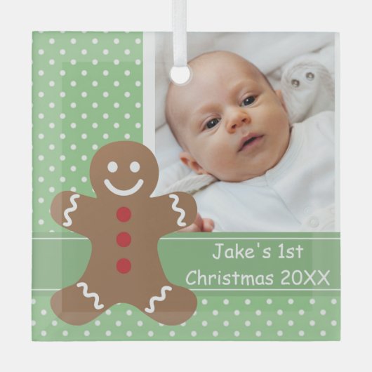 De eerste kerstfoto van Gingerbrood Man Baby Glas Ornament (Voorkant)