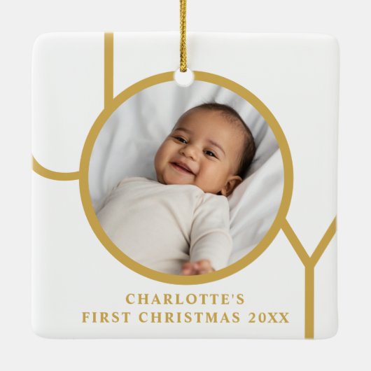 De eerste kerstfoto van het meisje keramisch ornament (Achterkant)