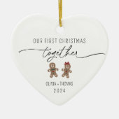 De eerste kerstfoto van het paar samen keramisch ornament (Voorkant)