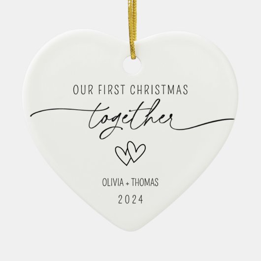 De eerste kerstfoto van het paar samen keramisch ornament (Voorkant)