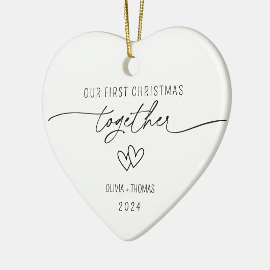 De eerste kerstfoto van het paar samen keramisch ornament (Links)