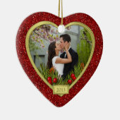 De eerste kerstfoto van het paar samen Kerstmis Keramisch Ornament (Rechts)