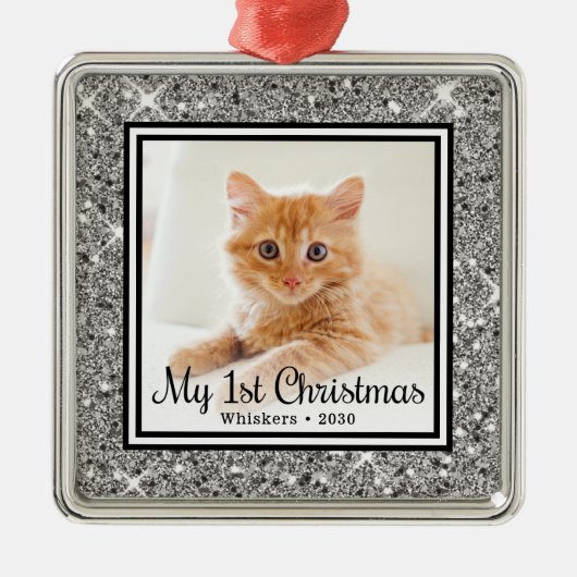 De eerste kerstfoto van Kitten Metalen Ornament (Voorkant)
