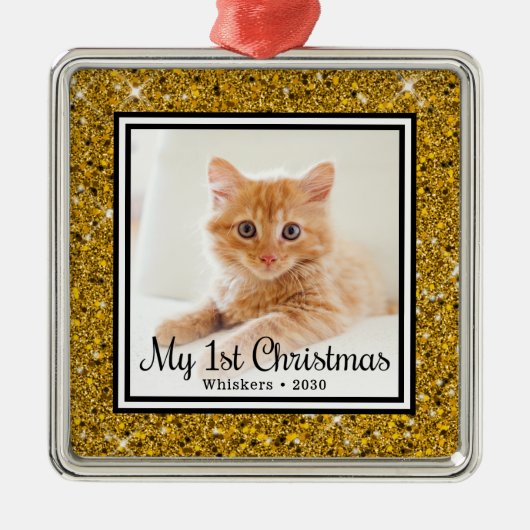 De eerste kerstfoto van Kitten Metalen Ornament (Voorkant)
