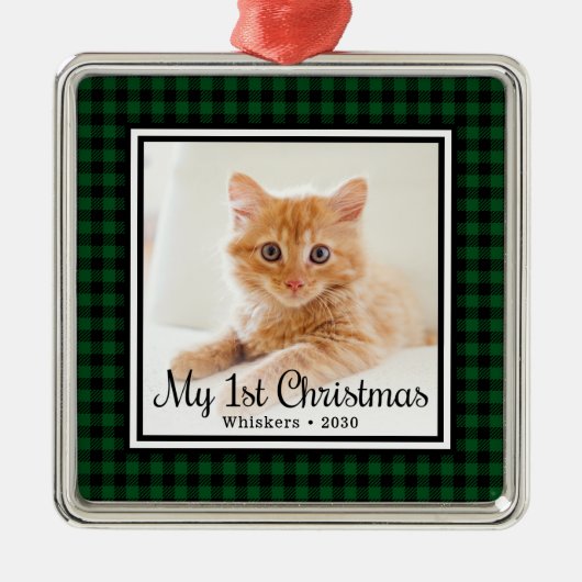 De eerste kerstfoto van Kitten Metalen Ornament (Voorkant)