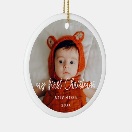 De eerste kerstfoto van Modern Baby Keramisch Ornament (Rechts)