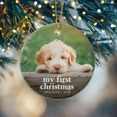 De eerste kerstfoto van Modern Dog Keramisch Ornament