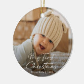 De eerste kerstfoto van Modern Script Baby Keramisch Ornament (Links)