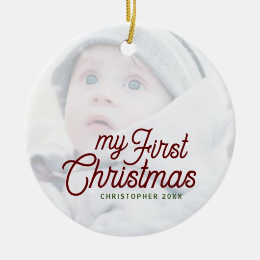 De eerste kerstfoto van Modern Simple Elegant Baby Keramisch Ornament (Voorkant)