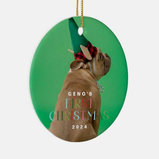 De eerste kerstfoto van Pet Dog Ornament (Rechts)