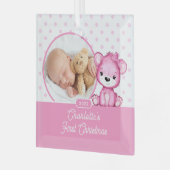 De eerste kerstfoto van Pink Teddy Bear Baby Glas Ornament (Voorkant links)