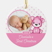 De eerste kerstfoto van Pink Teddy Bear Baby Keramisch Ornament (Voorkant)