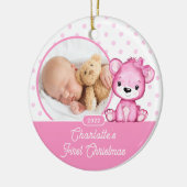 De eerste kerstfoto van Pink Teddy Bear Baby Keramisch Ornament (Links)