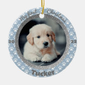 De eerste kerstfoto van Puppy Blue Paw afdrukken Keramisch Ornament (Voorkant)