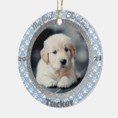De eerste kerstfoto van Puppy Blue Paw afdrukken Keramisch Ornament (Links)