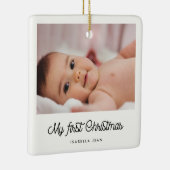 De eerste kerstfoto van Retro script Baby Keramisch Ornament (Rechts)