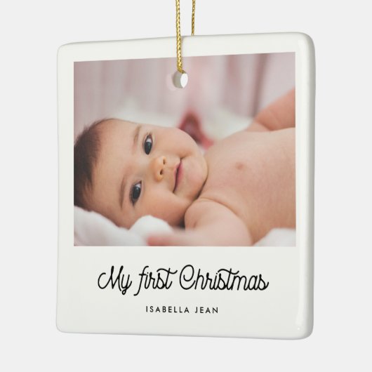 De eerste kerstfoto van Retro script Baby Keramisch Ornament (Links)