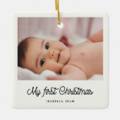 De eerste kerstfoto van Retro script Baby Keramisch Ornament (Voorkant)