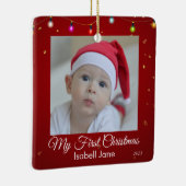 De eerste kerstfoto van Retro script Baby Keramisch Ornament (Rechts)