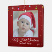 De eerste kerstfoto van Retro script Baby Keramisch Ornament (Links)