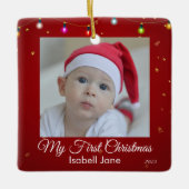 De eerste kerstfoto van Retro script Baby Keramisch Ornament (Voorkant)