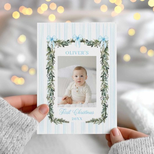 De eerste kerstfotokaart van de baby kaart