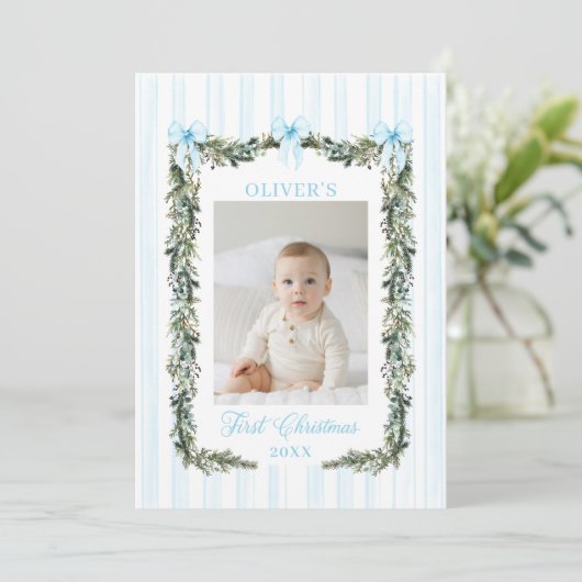 De eerste kerstfotokaart van de baby kaart (Staand voorkant)