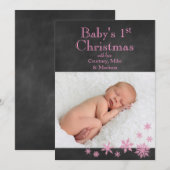 De eerste kerstfotokaart voor baby's in roze feestdagenkaart (Voorkant / Achterkant)