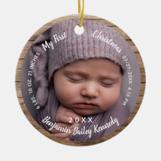 De eerste kerstfoto's van baby's, de naam Birth St Keramisch Ornament