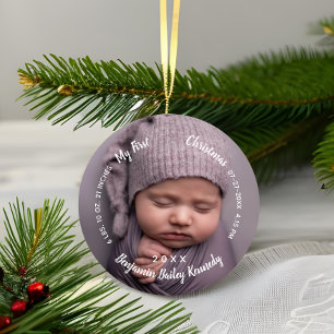 De eerste kerstfoto's van baby's, de naam Birth St Keramisch Ornament
