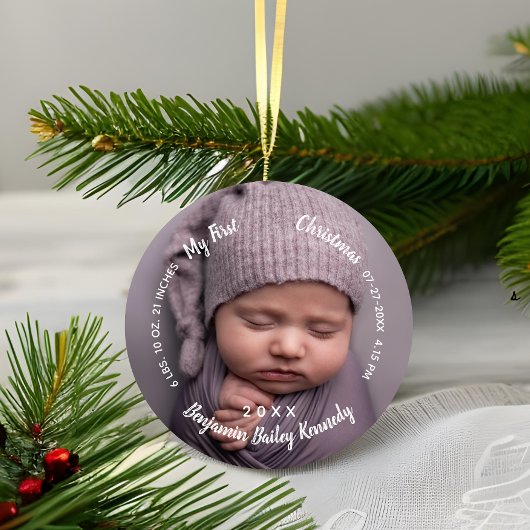 De eerste kerstfoto's van baby's, de naam Birth St Keramisch Ornament