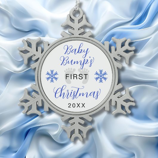 De eerste kerstglitter van baby Bump Tin Sneeuwvlok Ornament