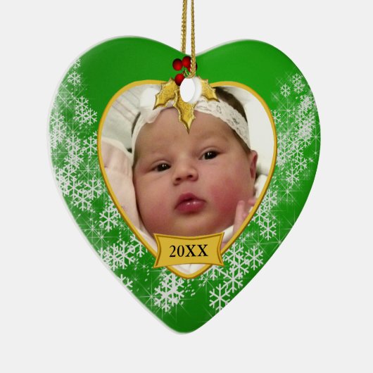 De eerste kerstgroene goudfoto voor baby's keramisch ornament (Rechts)