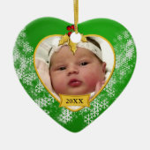 De eerste kerstgroene goudfoto voor baby's keramisch ornament (Voorkant)