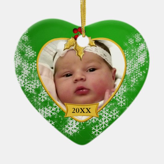 De eerste kerstgroene goudfoto voor baby's keramisch ornament (Voorkant)