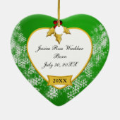 De eerste kerstgroene goudfoto voor baby's keramisch ornament (Achterkant)