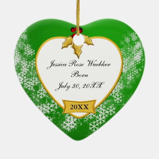 De eerste kerstgroene goudfoto voor baby's keramisch ornament (Achterkant)