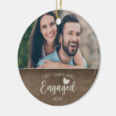 De eerste Kerstkerst bracht de Rustic Burlap-foto  Keramisch Ornament (Links)