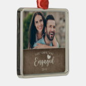 De eerste Kerstkerst bracht de Rustic Burlap-foto  Metalen Ornament (Rechts)