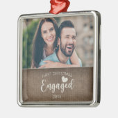 De eerste Kerstkerst bracht de Rustic Burlap-foto  Metalen Ornament (Links)