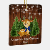 De eerste kerstlampjes van baby Deer Blue Bow Keramisch Ornament (Rechts)