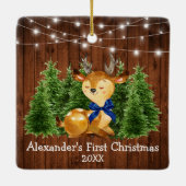 De eerste kerstlampjes van baby Deer Blue Bow Keramisch Ornament (Achterkant)